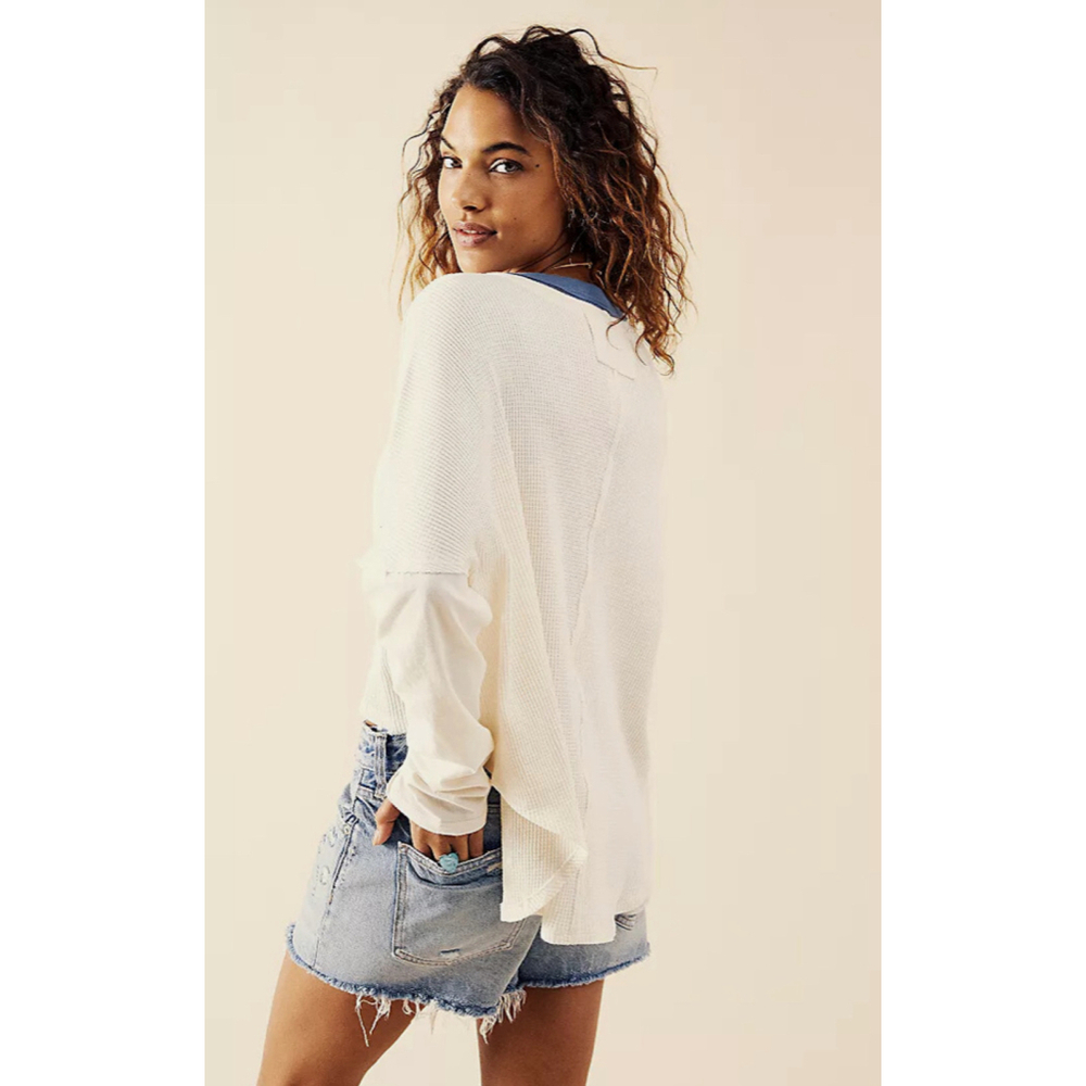 Free People Ringer Buttery Soft Waffle Knit Slouchy Crop Boho Long Sleeve Top XS - Picture 3 of 8